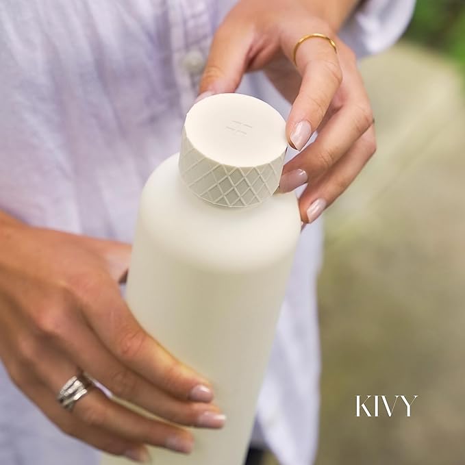 KIVY Slim Water Bottle 32oz [Lightweight & Shatterproof] Fits Backpack & Cupholder for Travel, Sports, School, Gym - Dark green water bottle no straw - Gym water bottle screw top - Dishwasher Safe