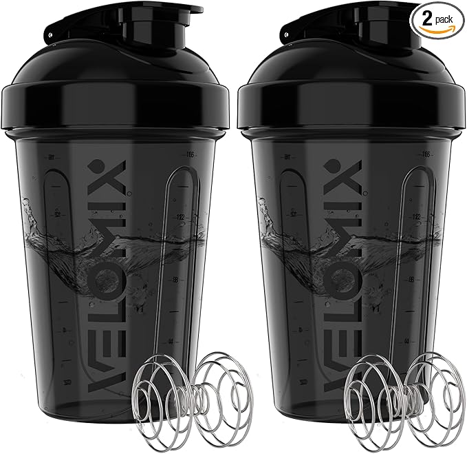 '-2 Pack- 20 oz Bottles for Protein Mixes - 2x Wire Whisk | Leak Proof Shaker Cups for Protein Shakes and Pre Workout | Protein Shaker Bottle Pack | Protein Mixer Cup (Black Set)