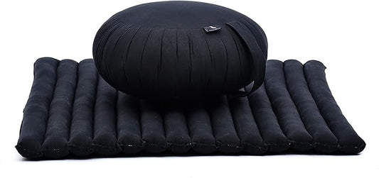 Leewadee Meditation Cushion Set – 1 Round Zafu Meditation Pillow and 1 Square Roll-Up Zabuton Meditation Mat, Pillows Bundle Filled with Kapok