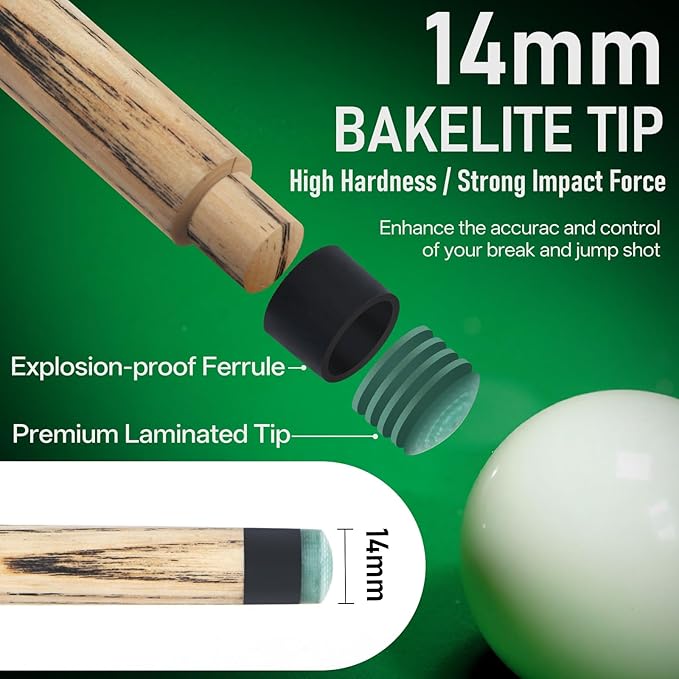 Kmise Break Jump Cue Stick - 21oz 23oz 25oz 28oz Pool Stick for Explosive Breaks and Effortless Jumps, Heavy Hitter Jump&Break Pool Cue with 14mm Pro Breaking Tip, Includes Pool Chalk and Glove