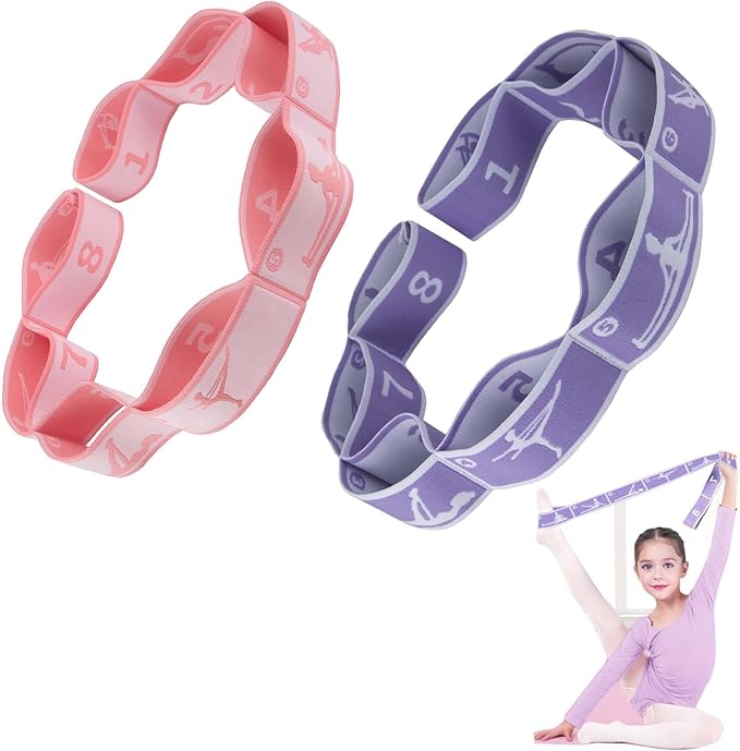 2pcs Stretch Strap for Kids,Elastic Yoga Stretching Strap with Loops, Multi-Loop Adjustable Exercise Stretching Bands，Stretching Resistance Ballet Bands for Dance, Latin, Gymnastics Exercis -8Loops
