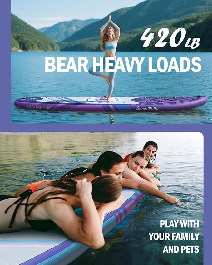 11'Stand Up Paddle Boards Surf Control with Premium SUP Board Accessories Backpack & Removable Fins, 34" Wide Inflatable Paddle Boards of All Skill Levels