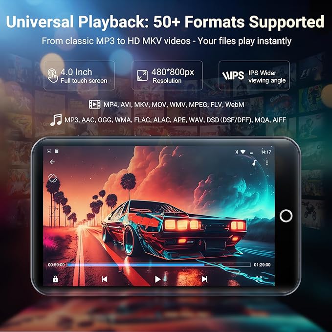 160GB MP3 Player with Bluetooth and WiFi, MECHEN Android 13 OS MP3 & MP4 Players with 4" Touchscreen and Speaker,Music Players with Spotify,Pandora, Audible, Amazon Music, Play Store