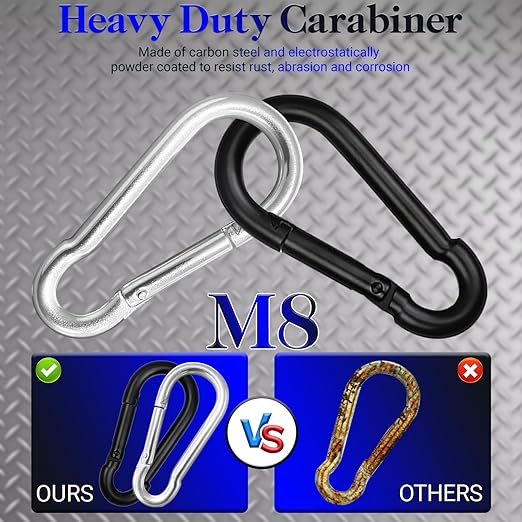 3" Heavy Duty Spring Snap Hook Carabiners, M8 5/16" Galvanized Steel Black Carabiner Clip, Quick Link Keychain for Hammock Swing Set Outdoor Travel Camping Fishing Hiking（5 Pack）