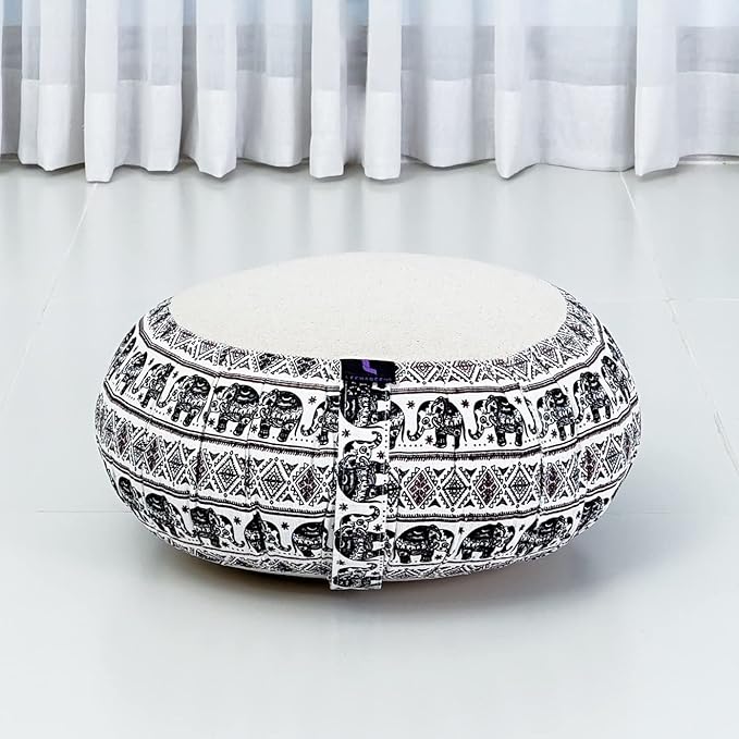 Leewadee Meditation Cushion Set – 1 Round Zafu Meditation Pillow and 1 Square Roll-Up Zabuton Meditation Mat, Pillows Bundle Filled with Kapok