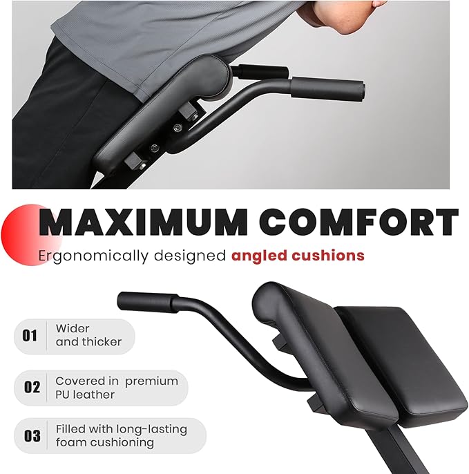 LIONSCOOL Heavy-Duty Adjustable Roman Chair - Back Extension Bench with Multiple Adjustment Functions- Hyperextension Bench Perfect for Home Gym