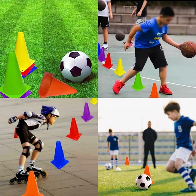 24 Pcs 7 Inch Plastic Traffic Cones, Basketball Football Drills, Skating, Sport Training Agility Markers, Indoor Outdoor Games, Multicolor