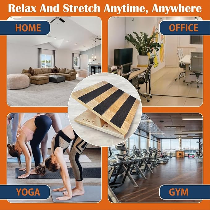 KIJO Studio Professional Wooden Calf Stretcher Slant Board 500 lbs Weight Capacity 16-Angle Adjustable Incline Calf Stretch Slant Board for Calf Stretching Exercise Squat & Physical Therapy Non-Slip