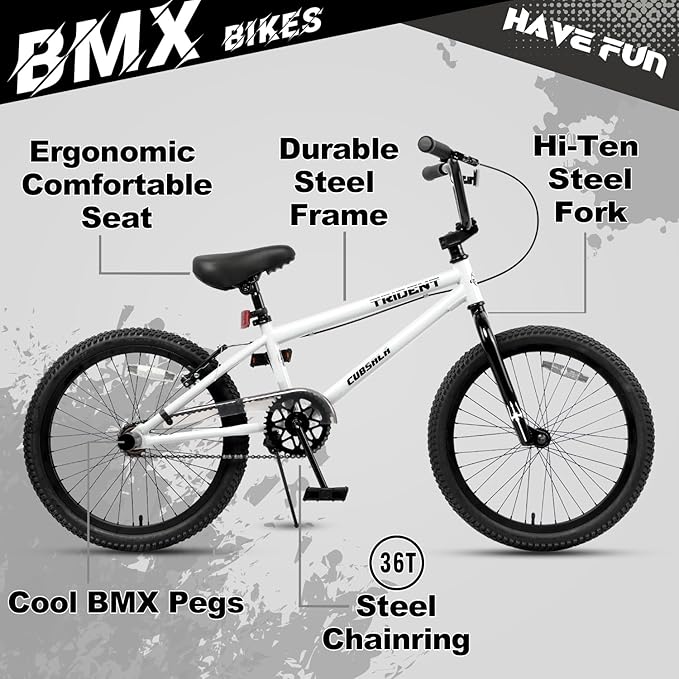 20 24 26 Inch BMX Race Bike Trident Bicycles Beginner-Level to Advanced Riders with 2 Pegs, Multiple Colors