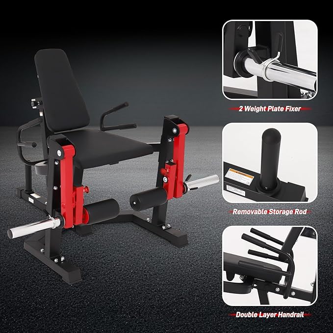3 in 1 Leg Extension & Curl Machine, Separation Single Leg Extension, Stand Leg Curl, Leg Workout, Adjustable Bench, Plate Storage Rod, Compatible with 1'' & 2'' Weight Plates