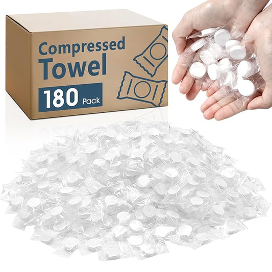 180 PCS Compressed Towel, Mini Compressed Towel Tablets, Disposable Compressed Face Towels, Camping Towel, Portable Bulk Compressed Coin Tissues for Home, Travel, Outdoor Sports
