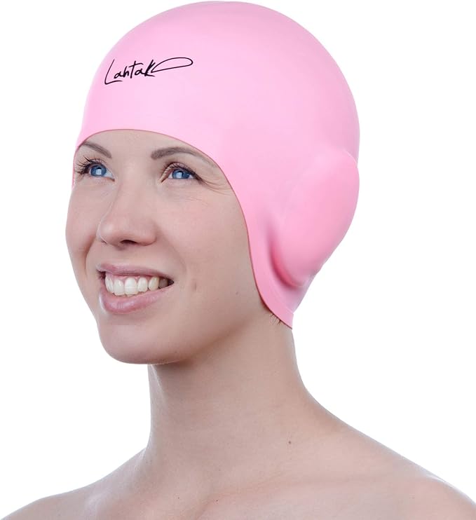 3D Swim Caps - Ear Protection Swimming Cap for Women & Men - Silicone, Waterproof - Fits Long & Short Hair - Adult & Youth