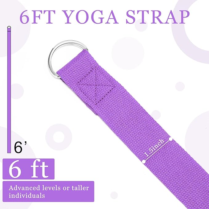 Leyndo 24 Pieces Yoga Strap Stretching Pilates Exercise Adjustable Straps 6 ft Non Elastic Yoga Belt with Adjustable D Ring Buckle for Pilates Gym Workouts Fitness