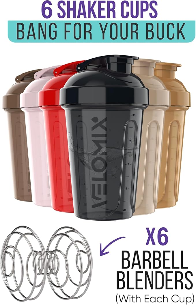 '-6 PACK- 20 OZ Protein Shaker Bottles for Protein Mixes, Shaker Cups for Protein Shakes, Small Shaker Bottle Pack, Shaker Cup, Shakers for protein Shakes (Midnight Clay - 6 Pack)