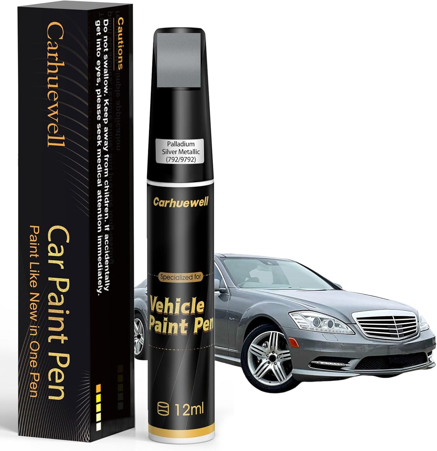 (792/9792) Palladium Silver Metallic Touch Up Paint Compatible with Mercedes-Benz, Exact Match Car Paint Pen Automotive Scratch Repair Remover Kit Quick & Easy Solution for Vehile Chips and Nicks