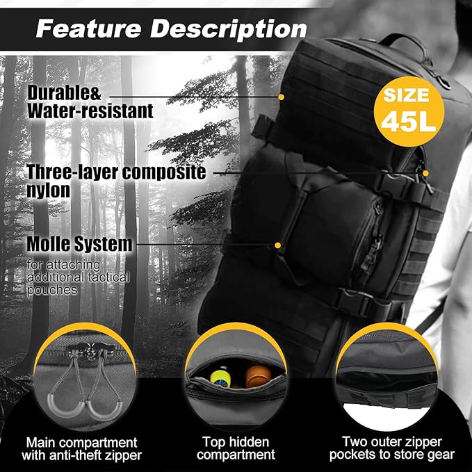 3 In 1 Military Backpack Travel Duffle Bag for Weekender Gym Traveling Workout Deployment