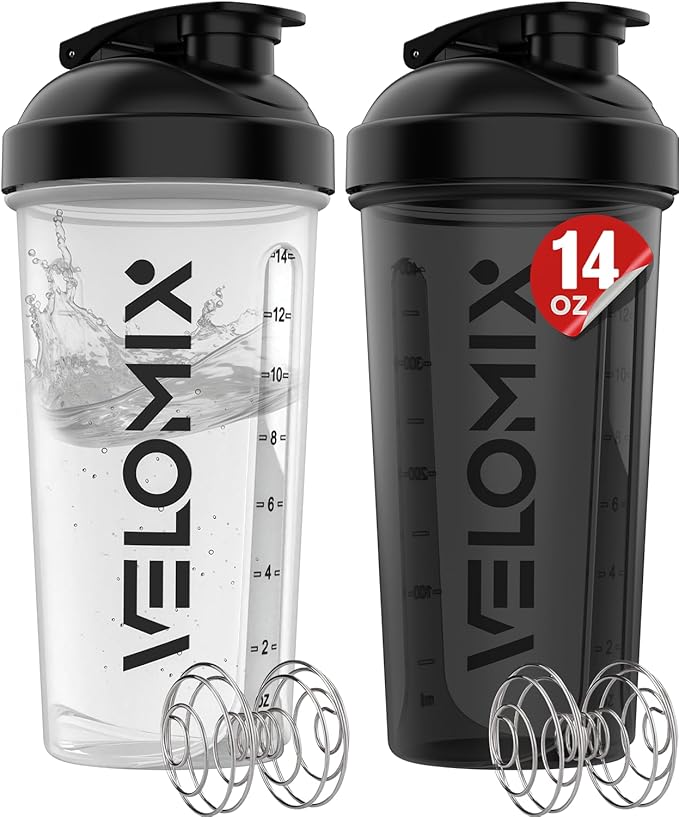 '-2 Pack- 14 oz Protein Shaker Bottles for Protein Mixes - 2x Wire Whisk | Leak Proof Shaker Cups for Protein Shakes and Pre Workout | Protein Shaker Bottle Pack | Protein Mixer Cup