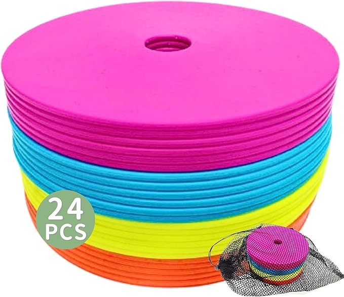LEZER 6 Inch 8 Inch Flat Cones, Spot Markers, Soccer Cones, Field Court Markers, Sit Spots, Flat Discs, Soccer Training Equipment, Agility Practice, Football, Made in Taiwan