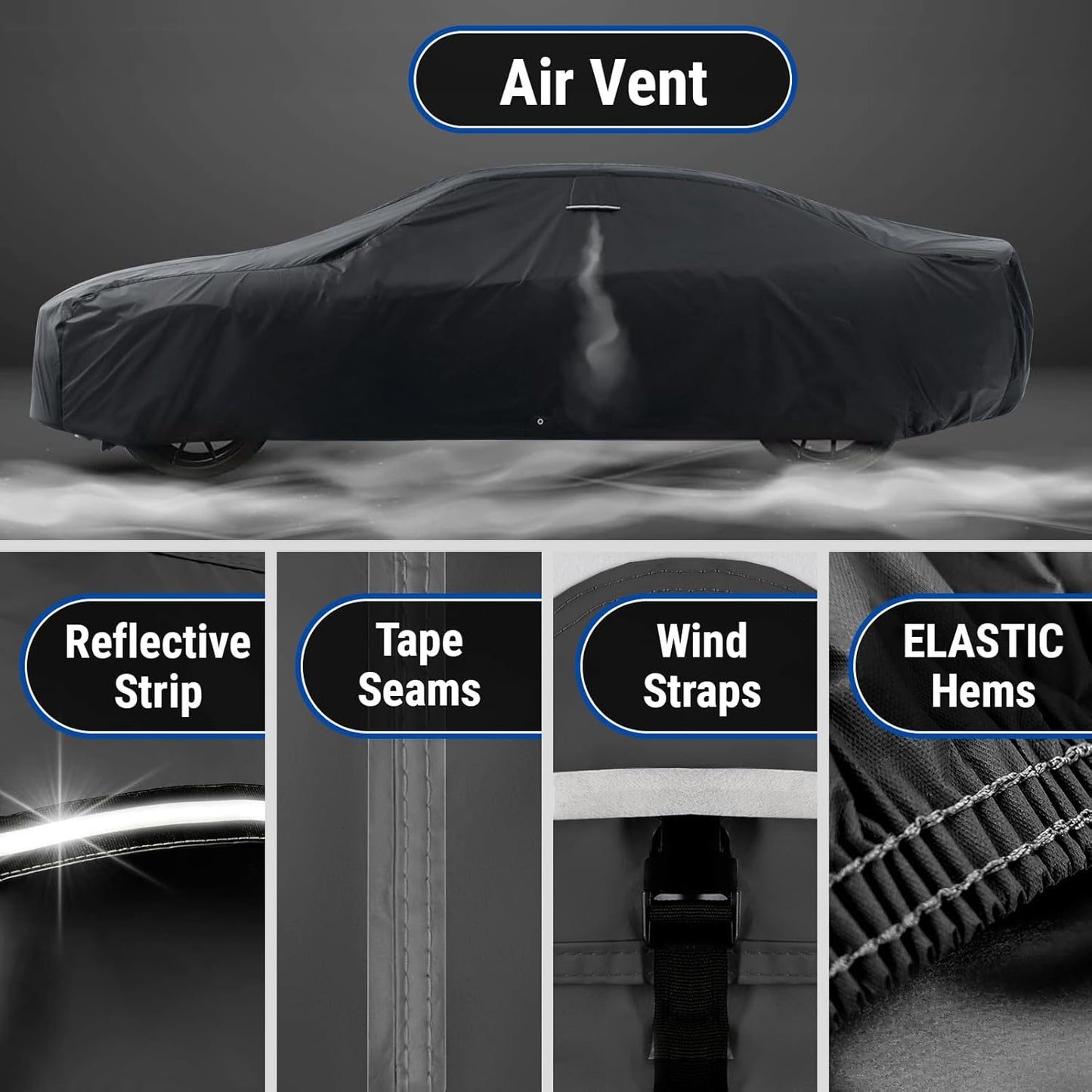 iCarCover Custom Car Cover Compatible with Camaro 1967-1969, Waterproof All Weather Rain Snow UV Sun Protector Full Exterior Indoor Outdoor Car Covers, Stripe (Black/Red)