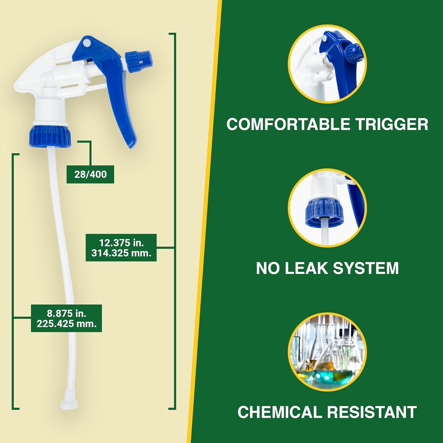 Spray Bottle Nozzle Replacement, Bottle Tops Only - Sprayer Nozzle Triggers for Heavy Duty, Commercial, Home Cleaning Solutions - Fits 8,16,24,32 oz Plastic & Glass Bottles, Blue, 24 pack