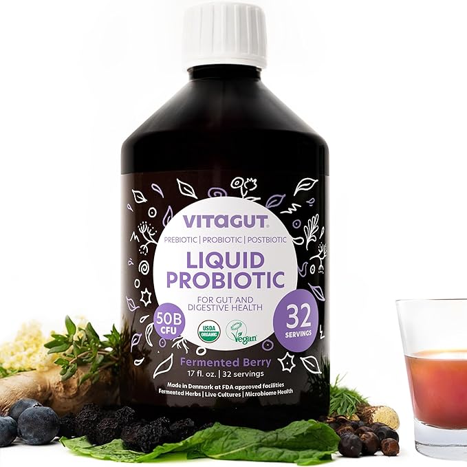 Liquid Probiotic, Prebiotics & Postbiotics 3-in-1 Organic, Live Probiotics for Women & Men - Probiotics for Digestive Health, 50 Billion CFU, 19 Fermented Herbs, Vegan Probiotic for Gut Health