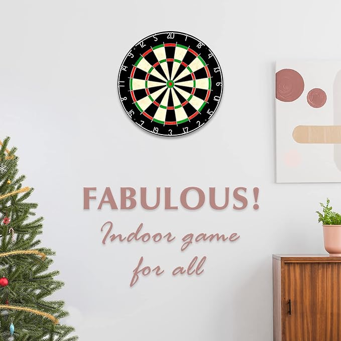 LinkVisions Dartboard with Staple-Free Bullseye, 18g Steel Tip Darts Set,12 Steel Tip Darts 18g, Dartboard Mounting Kits Included