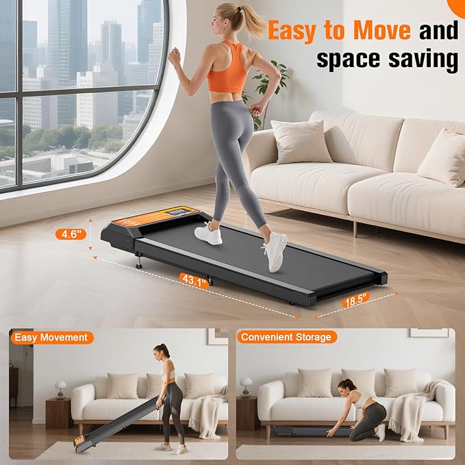 2.5HP Walking Treadmill Pad Incline, Under Desk Treadmill with Remote, 3 in 1 Low Noise Small Walking Mini Pad with Led Screen, Compact Treadmills for Home, 265lbs Capacity