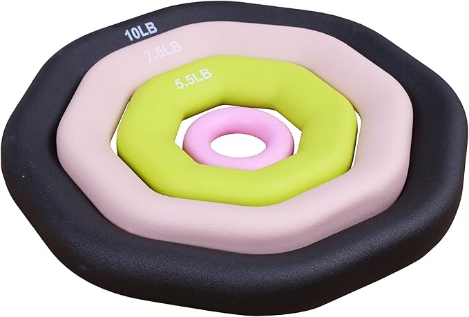 Leikefitness Weight Ring 2-in-1 Kettlebell & Dumbbell, cast Iron+PVC Coating, Yoga Exercise, Aerobics, Core Training, 4 in a Set (0.33LB + 5.5LB + 7.5LB + 10LB)