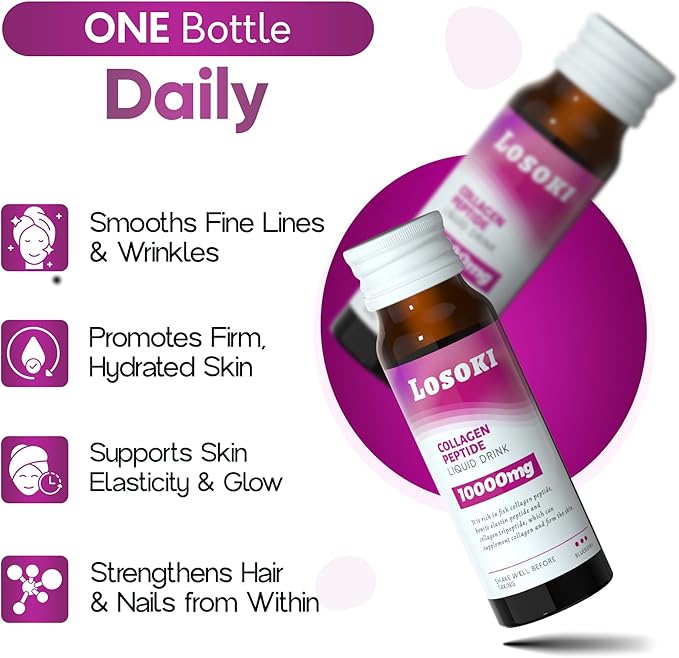 Liquid Collagen Peptide Drink - 10000mg Hydrolyzed Marine Collagen Peptides with Vitamin C, Premium Blend, Promote Healthy Hair Skin Nails Joints Bones, (1 Box, 10 Bottles)