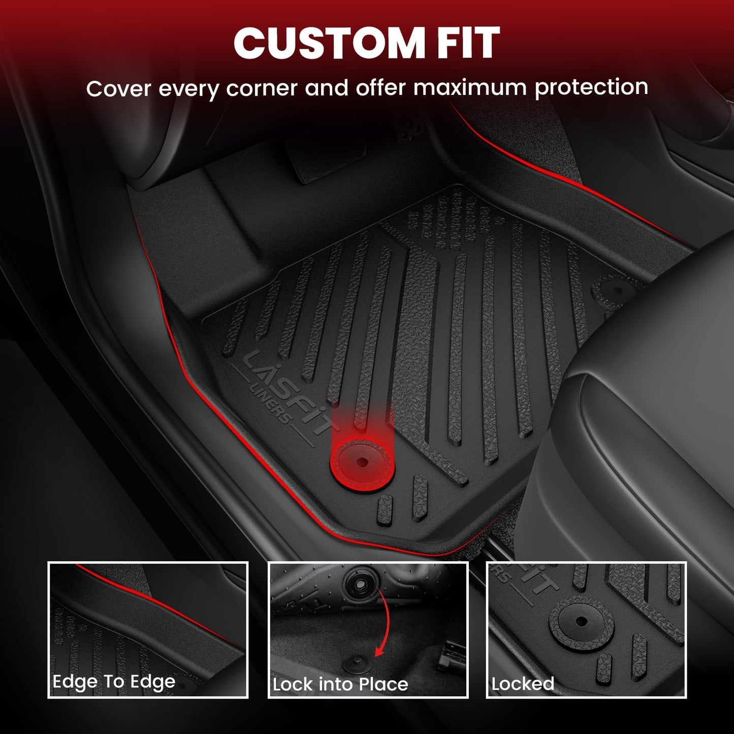 LASFIT Floor Mats for Toyota Tacoma 2005-2011 Access Cab All Weather Custom Fit Floor Liner for Tacoma Second Row Optional with Center Storage Box,TPE Mats Front&Rear 2 Row, Black(Fit Auto Trans)