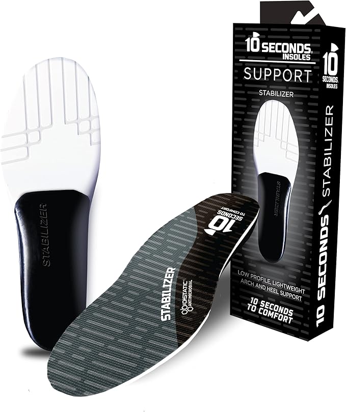 10 Seconds Stabilizer Insole, Medium Corrective Arch, Soft Support, Designed for Instability and Low-Profile Footwear, Deep Heel Cup, Anti Odor and Blister Topper. (M 5/6, W 7.5/8.5)