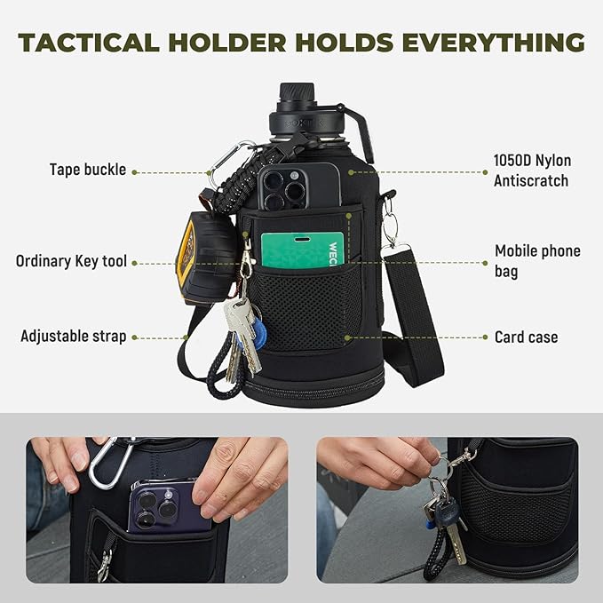 2 Pack 128 oz Insulated Water Bottle, Triple Wall Stainless Steel Flask, Keeps Drinks Cold for 48 Hrs Leak-Proof & BPA-Free Half Gallon Jug with Paracord Handle, Straw & Spout Lids(2 pack,Mix Color)