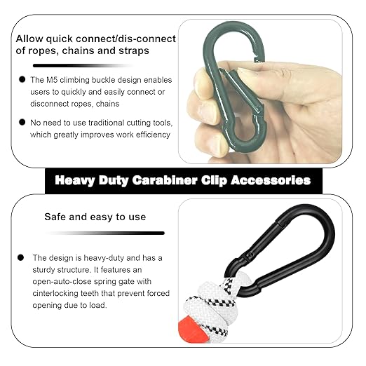 200 PCS 2'' Spring Snap Hook Carabiner, M5 3/16 Inch Galvanized Black Steel Carabiner Clip, 220LBS Holding Capacity Quick Link Clip Keychain for Hammock Dog Leash & Camping Gym