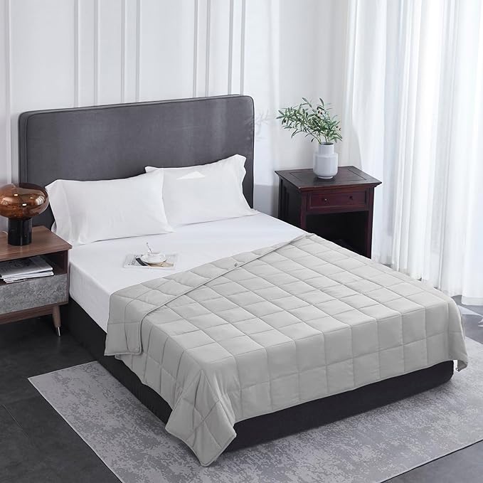 L'AGRATY Weighted Blanket - 60"x80" 15lbs Cooling Breathable Heavy Blanket Microfiber Material with Glass Beads Big for Adult All-Season Summer Fall Winter Soft Thick Comfort Blanket