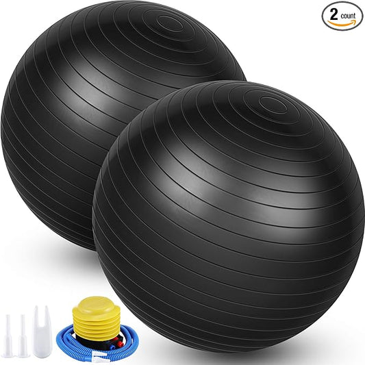 Leyndo 2 Pcs Yoga Ball Exercise Ball Large 26 Inch Exercise Anti Burst Birthing Fitness Ball with Pump, 26 Inches/ 65 cm for Improved Posture, Balance, Yoga, Pilates, Training