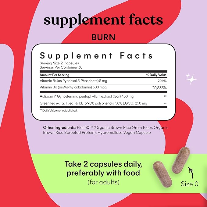 Lemme Burn Belly Fat Capsules, Clinically Studied AMPK Metabolic Activator Actiponin Jiaogulan, 50% EGCG Green Tea Extract, Vitamin B6, Methyl B12 for Men and Women - 60 Count (Pack of 2)