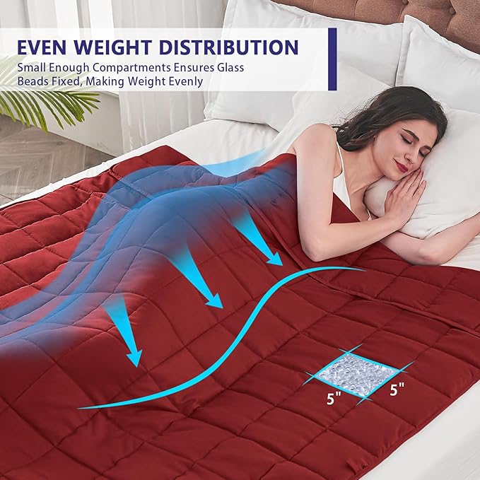 King Size Weighted Blanket for Adults (25 lbs, 80” x 87”, Red) Cooling Heavy Blanket for Sleeping Perfect for 240-260 lbs, Breathable Blanket for Adults & Couple All Season, Machine Washable