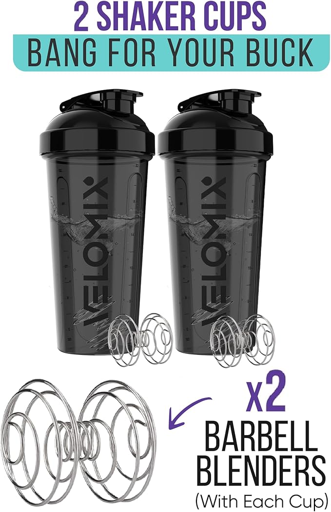 '-2 Pack- 28 oz Protein Shaker Bottles for Protein Mixes - 2x Wire Whisk | Leak Proof Shaker Cups for Protein Shakes | Protein Shaker Bottle Pack | Shakers for Protein Shakes - 2xBlack