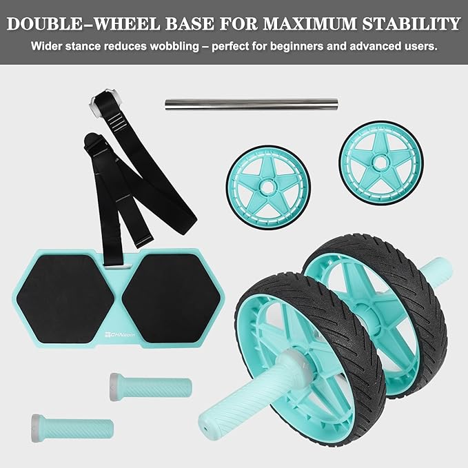 2025 New Double-Wheel Ab Roller for Core Training – Rebound Design with Adjustable Elastic Band, Silent Non-Slip Wheels, Detachable Build, Knee Pad & Bands – Home Gym Gear for Men/Women