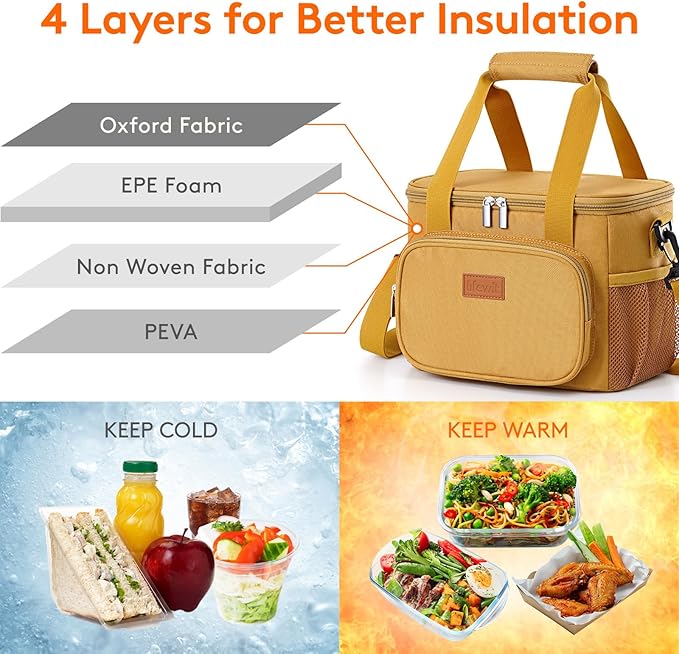 Lifewit Medium Lunch Bag Insulated Lunch Box Soft Cooler Cooling Tote for Adult Men Women, Brown 12-Can (9L)