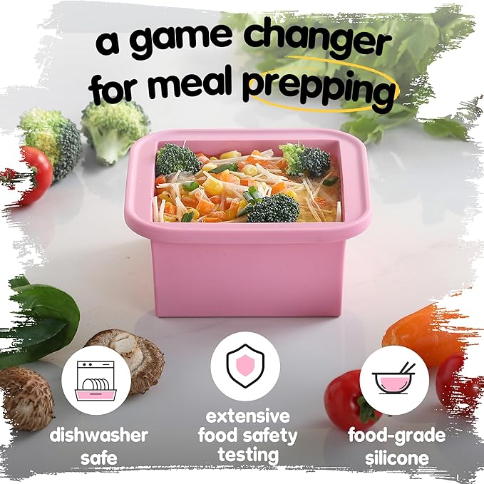 2-Cup Silicone Freezer Trays with Lids – Perfect for Meal Prep, Portion Control, and Easy Freezing-Meal Prep Container Molds for Soup,Leftovers (Cotton Candy, 4 Pack)