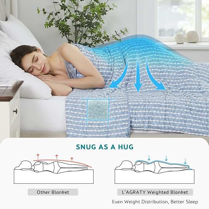 L'AGRATY Weighted Blanket - 60"x80" 15lbs Cooling Breathable Heavy Blanket Microfiber Material with Glass Beads for Adult All-Season Summer Fall Winter Soft Thick Comfort