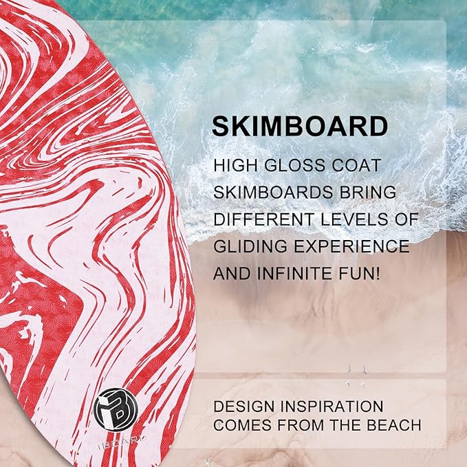 36” Skipper Skimboard with High Gloss Coat Wooden Skim Boards for Beginners, Teenagers and Adults Beach Skimboard 3 Color Traction Pad to Choose