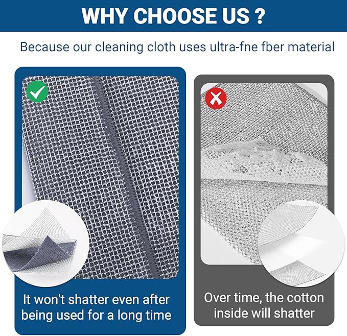 10 Pcs New Upgrade 3-Layer Non Scratch Wire Dishcloth,Wire Dishwashing Rag, Non-Scratch Wire Dishwashing Rags for Wet and Dry, Kitchen Cleaning Dish Rags for Cookware,Sinks, Dishes, Stove