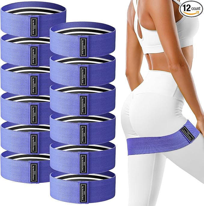 12 Pcs Fabric Resistance Bands for Working Out Booty Workout Stretch Exercise Bands Non Slip for Legs Squat Resistance Loop for Women Men Starter Butt Hip Thigh Fitness