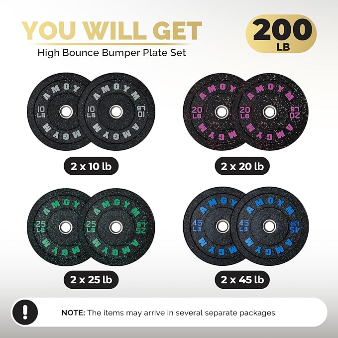 2 Inch Bumper Plates，10-500lbs，Barbell Rubber Olympic Weight Plates Set for Home Gym, Strength Training & Weight Lifting, Multiple Options Colors