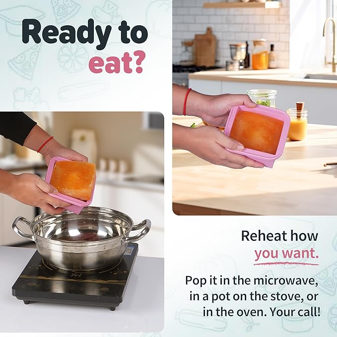 2-Cup Silicone Freezer Trays with Lids – Perfect for Meal Prep, Portion Control, and Easy Freezing-Meal Prep Container Molds for Soup,Leftovers (Cotton Candy, 4 Pack)