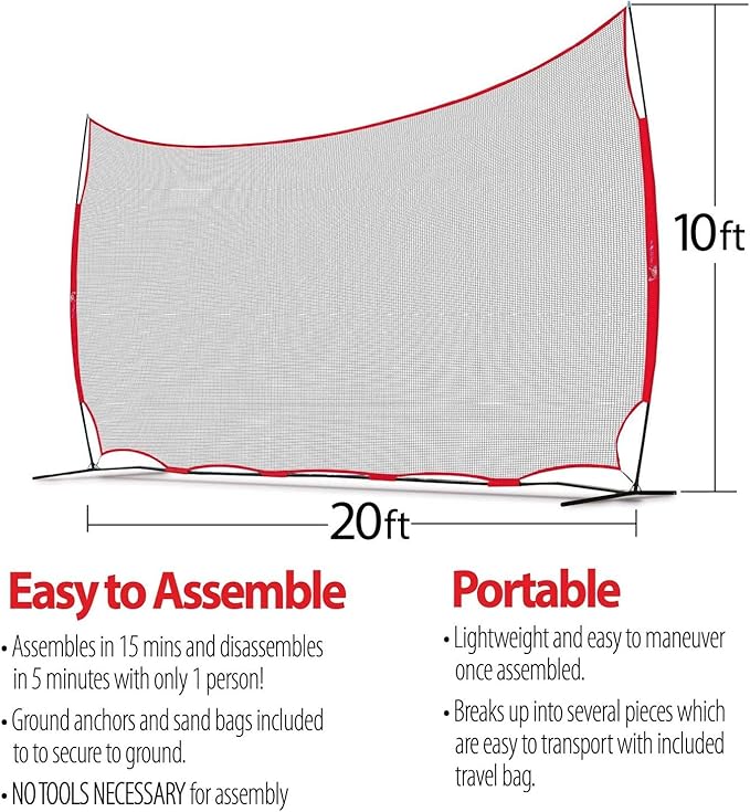 20x10ft Sports Net | 200 SQ feet of Protection | Multi Sport Netting Barrier, Sports Net, Baseball Netting Backstop | Perfect for Golf, Baseball, Basketball, Soccer, Lacrosse, Hockey