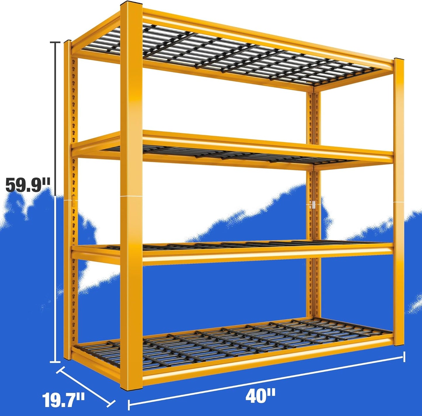 REIBII 40" W Garage Shelving Heavy Duty Metal Shelving 2200LBS Storage Shelves 4 Tier Garage Shelves Adjustable Metal Shelf for Warehouse Basement Pantry Kitchen, Orange, 2 Pack