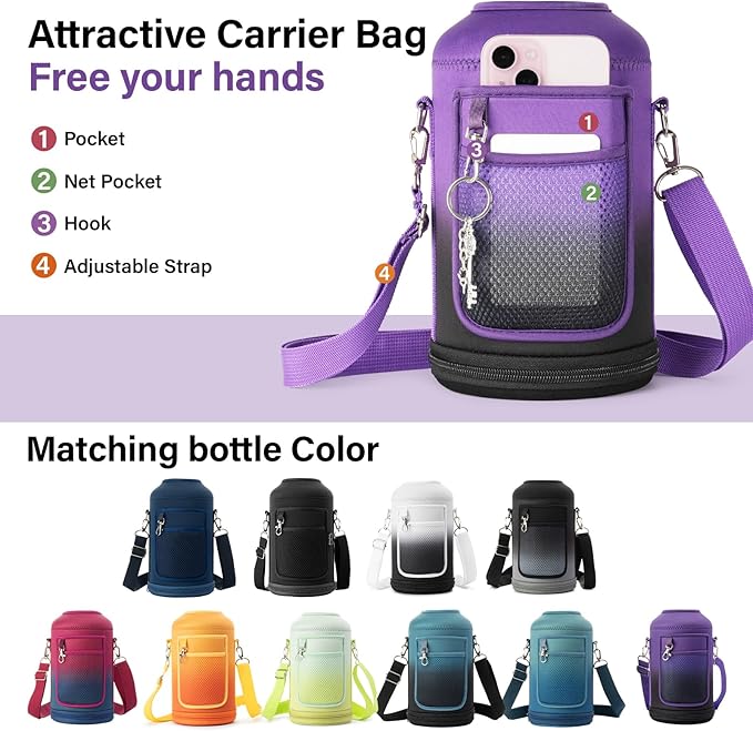 1 Gallon Water Bottle Insulated | Thickened Stainless Steel Vacuum Metal Water Jug | Portable Sports Large for Gym and Hiking with Straw, Carrier Bag, Handle Strap | BPA-Free 128 oz